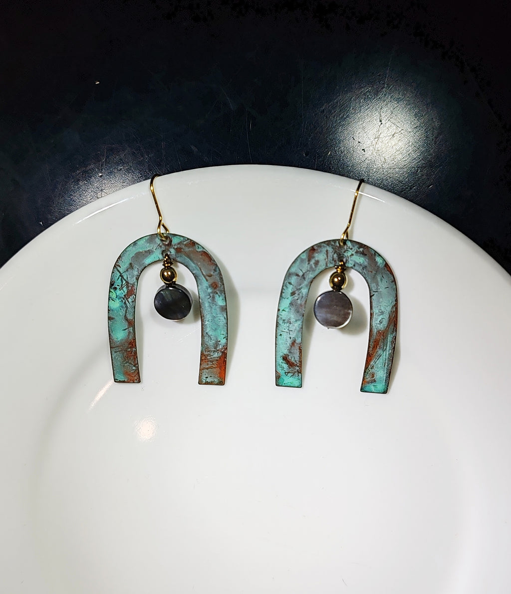 Blue Flame earrings collection, with shell, moon gate