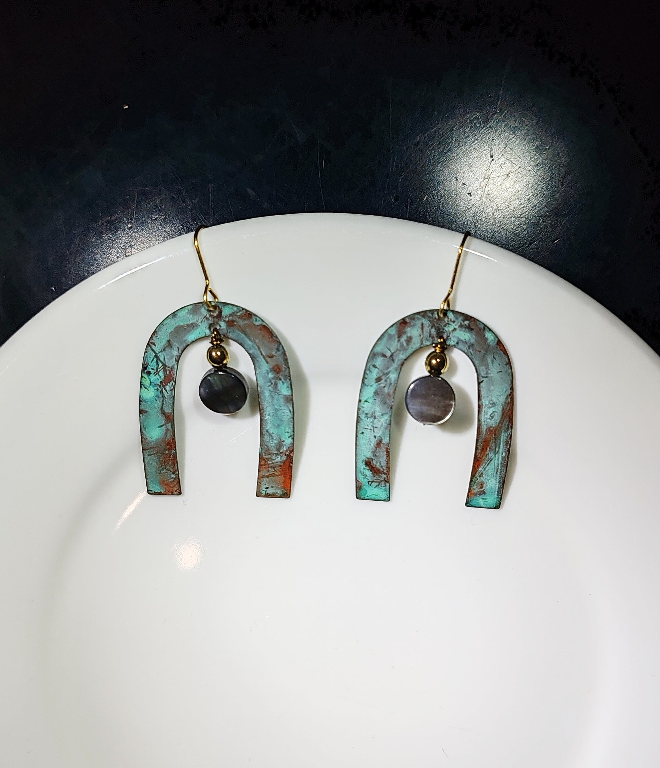 Blue Flame earrings collection, with shell, moon gate