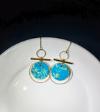 Geisha shape earring, blue stones, brass and stone collection earrings