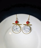 Geisha shape earring, blue stones, brass and stone collection earrings