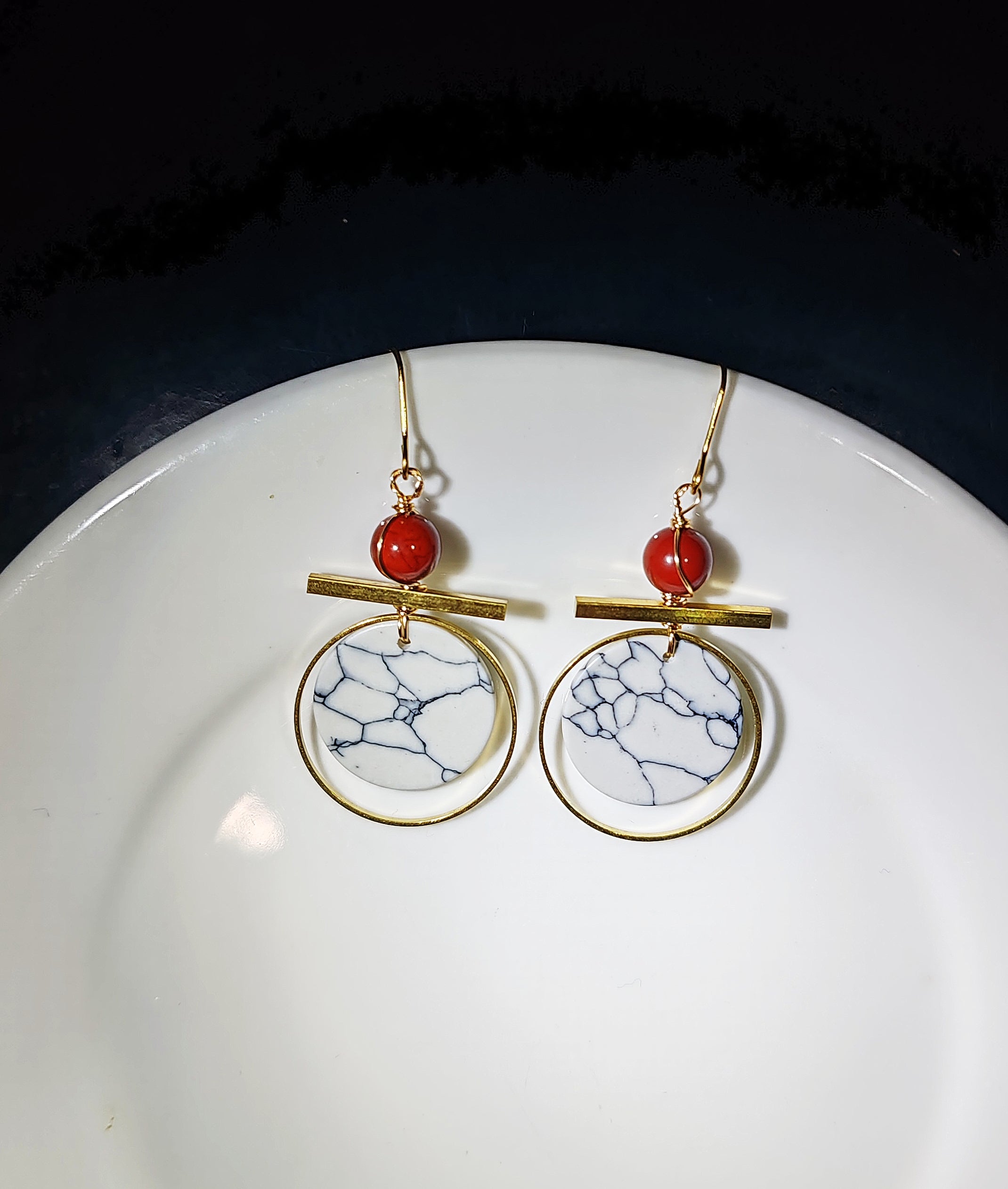Geisha shape earring, blue stones, brass and stone collection earrings
