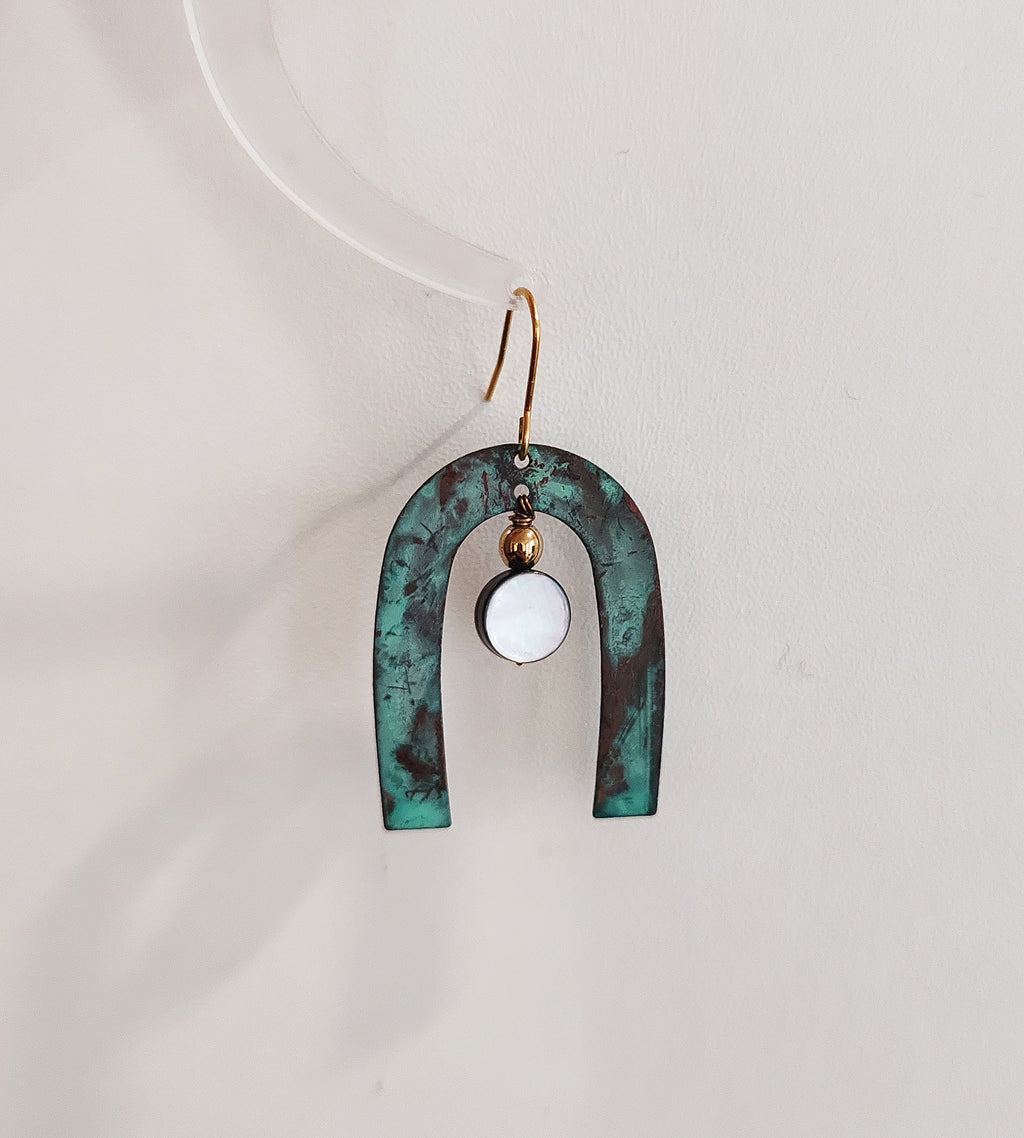 Blue Flame earrings collection, with shell, moon gate
