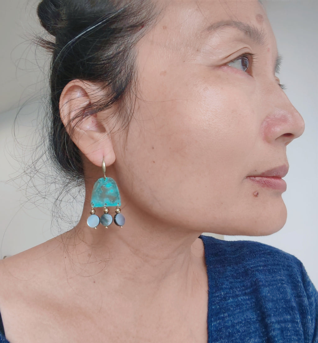 Blue Flame earrings, tussel form earrings