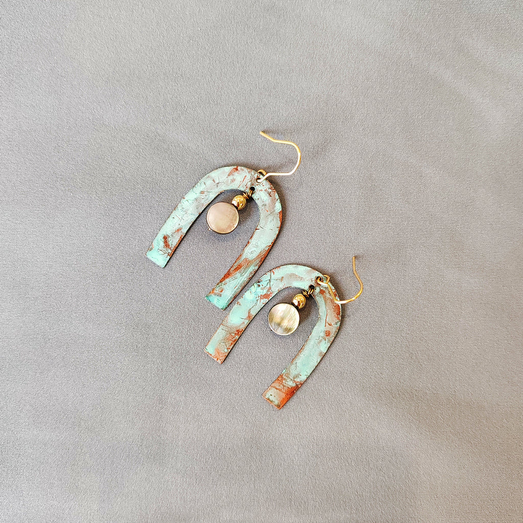 Blue Flame earrings collection, with shell, moon gate