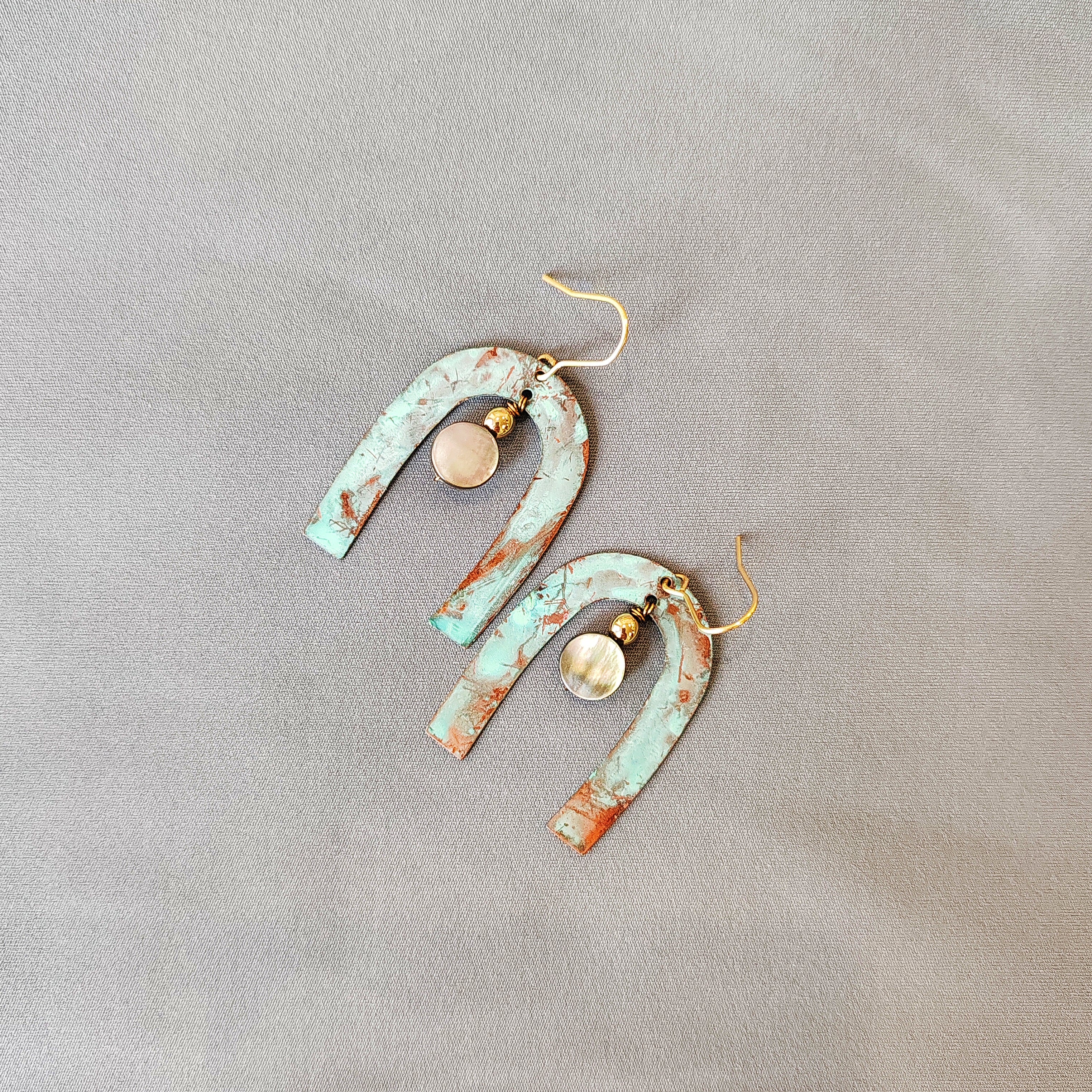 Blue Flame earrings collection, with shell, moon gate