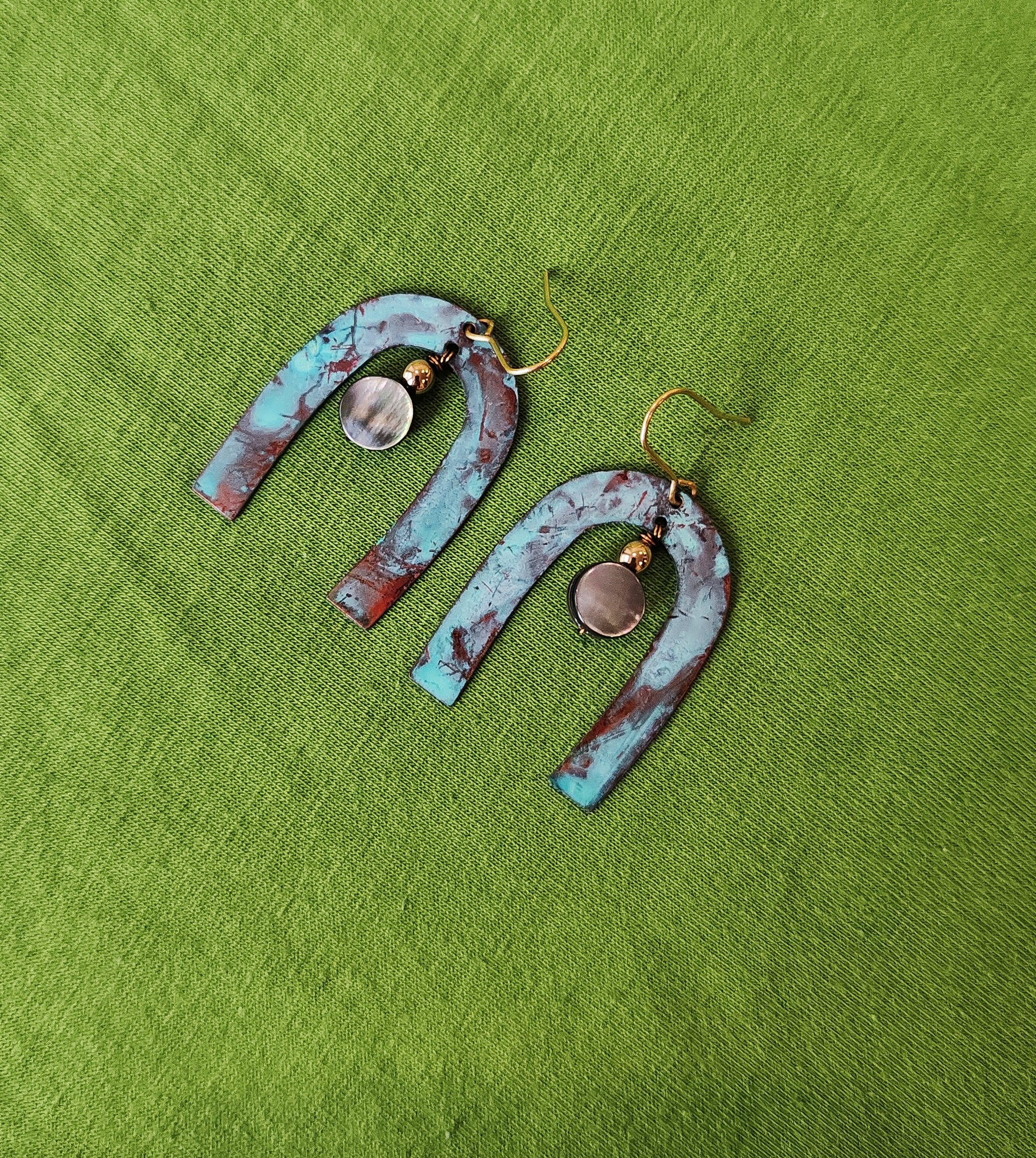 Blue Flame earrings collection, with shell, moon gate