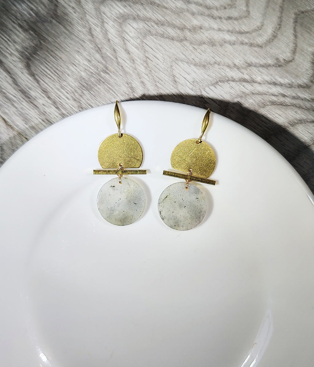 hat shape earrings, brass and stone earrings collection, labrorite, turqoise, red stone