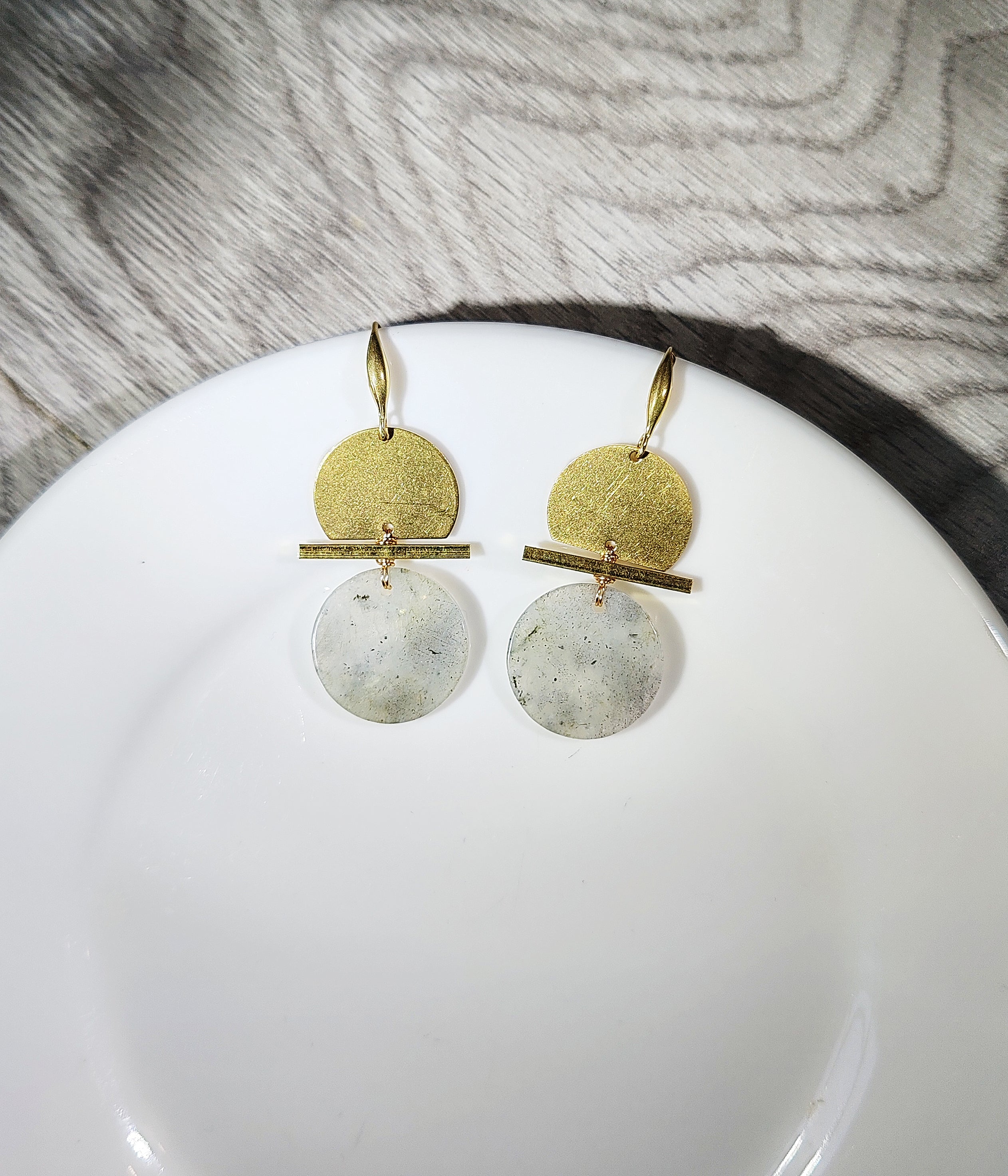 hat shape earrings, brass and stone earrings collection, labrorite, turqoise, red stone