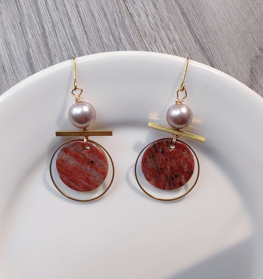 Geisha shape earring, blue stones, brass and stone collection earrings