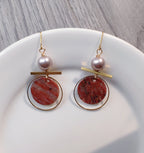 Geisha shape earring, blue stones, brass and stone collection earrings