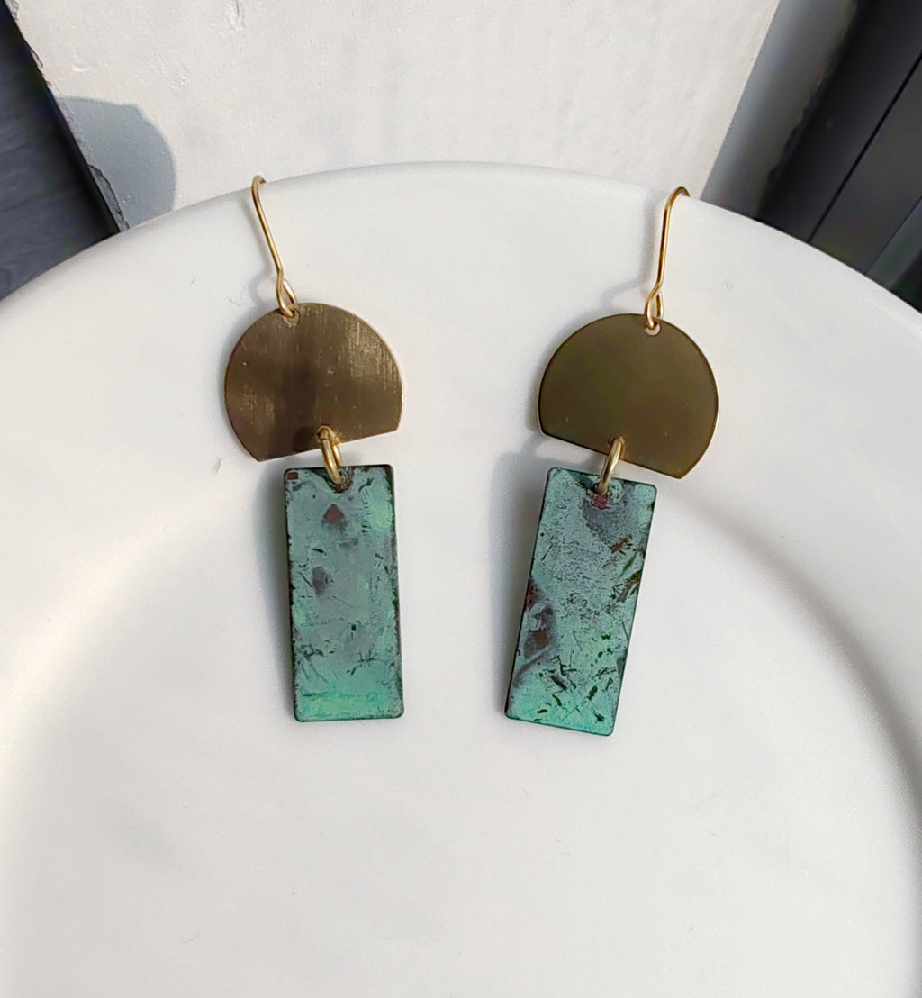 Blue Flame earrings collection, with yellow brass