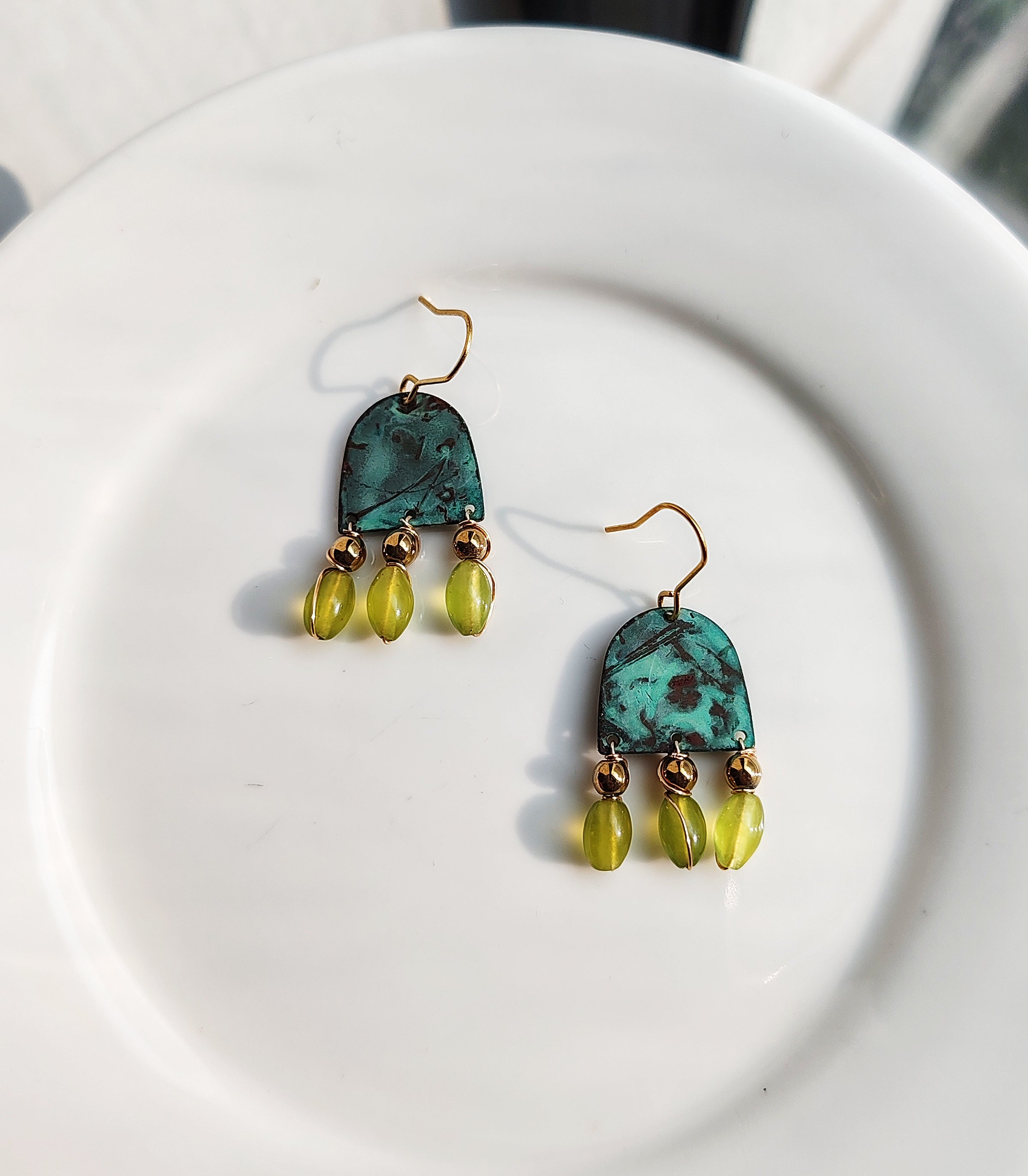 Blue Flame collection earrings, tussel shape with natural stones