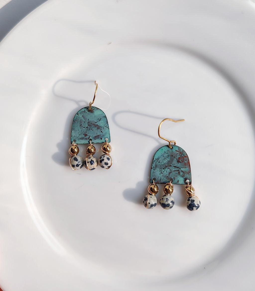 Blue Flame collection earrings, tussel shape with natural stones