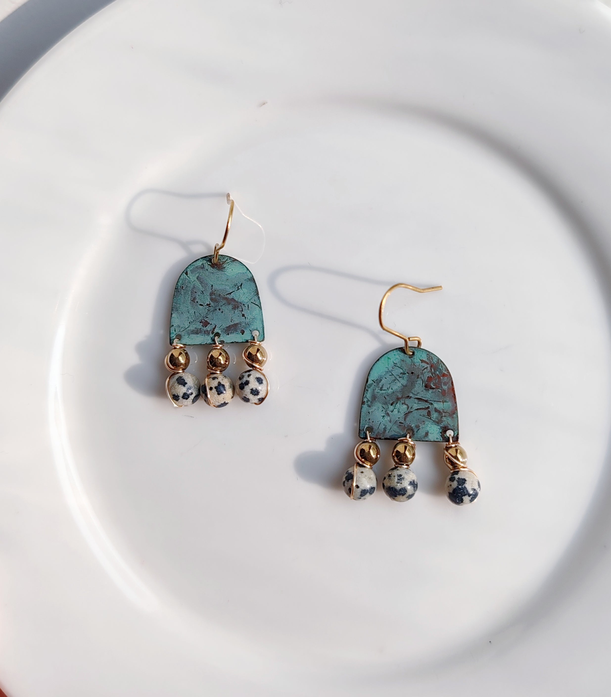 Blue Flame collection earrings, tussel shape with natural stones
