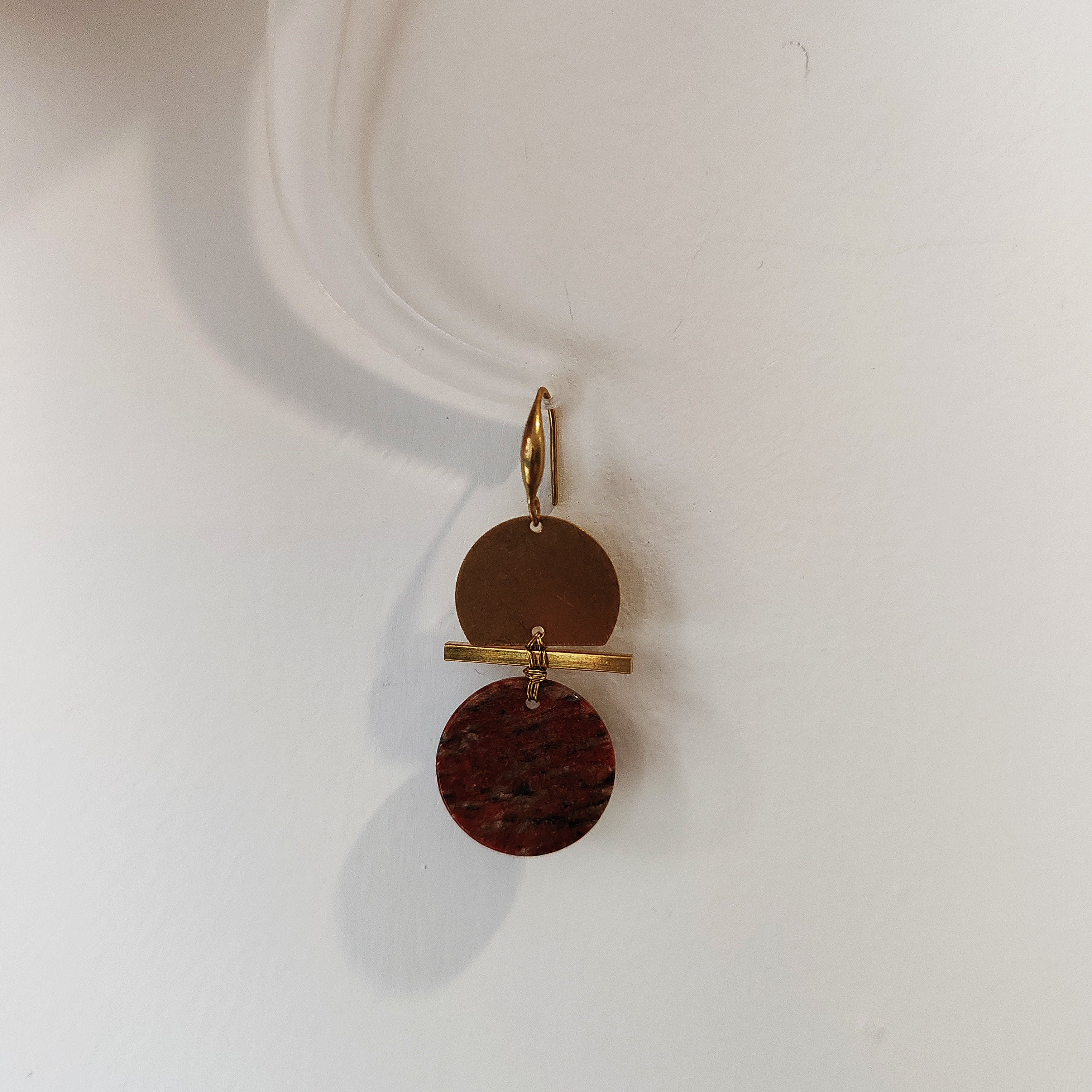 hat shape earrings, brass and stone earrings collection, labrorite, turqoise, red stone