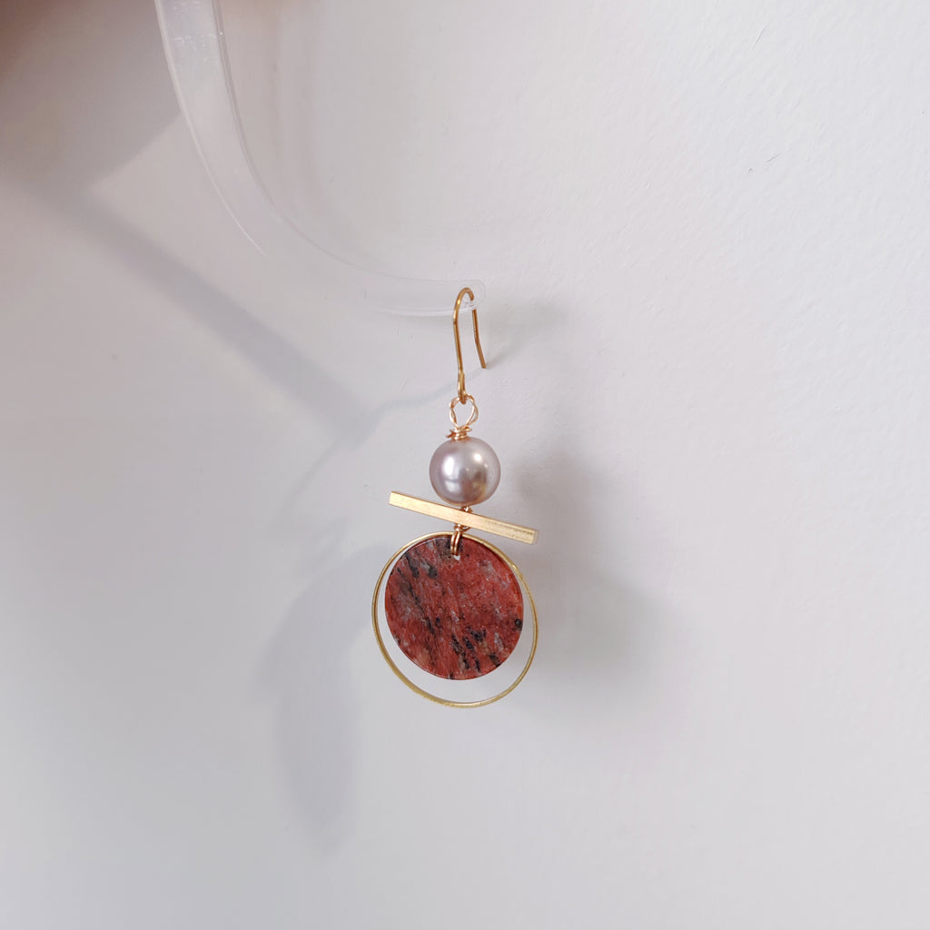 Geisha shape earring, blue stones, brass and stone collection earrings