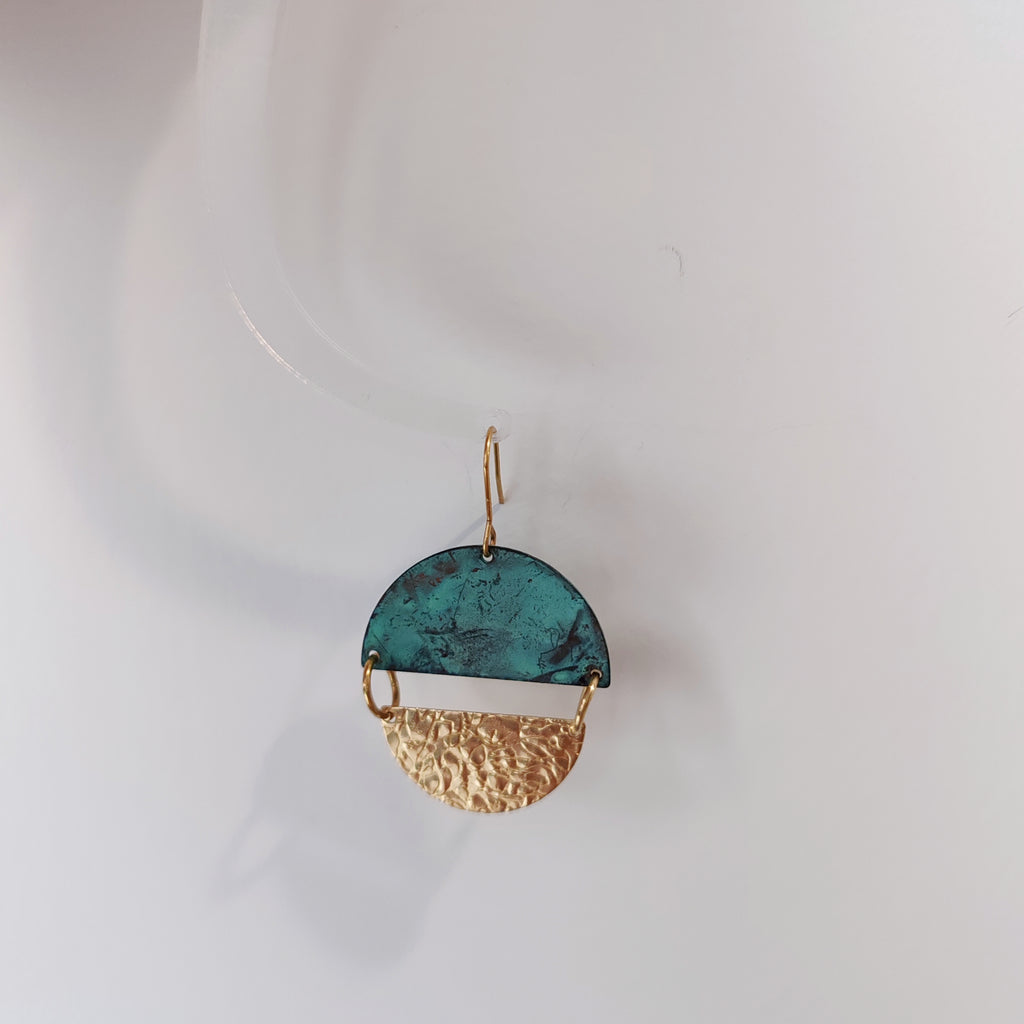 Blue Flame earrings collection, with yellow brass