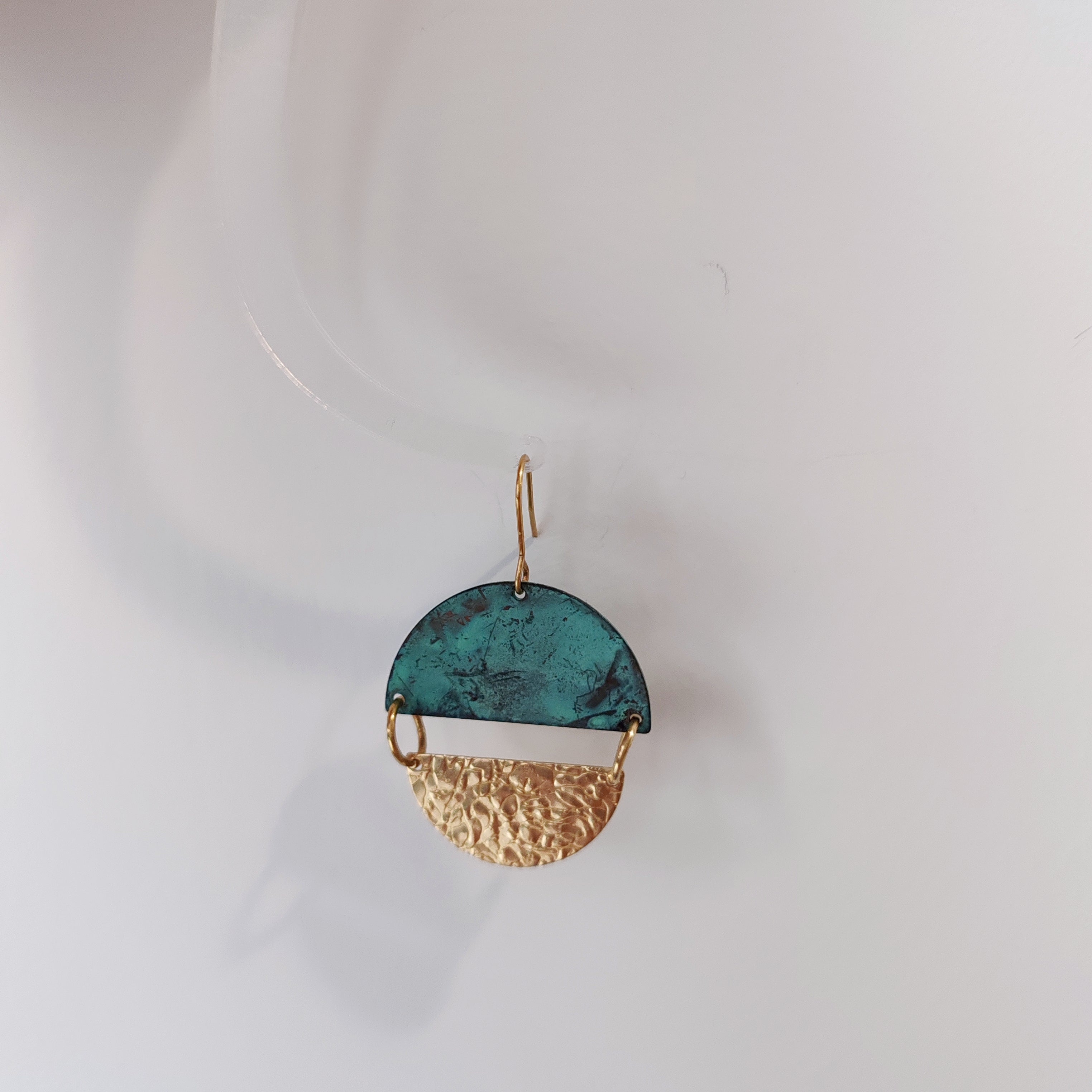Blue Flame earrings collection, with yellow brass