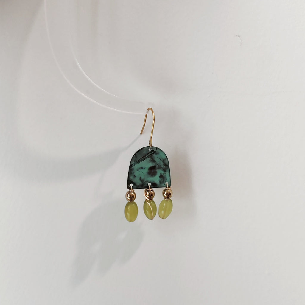 Blue Flame collection earrings, tussel shape with natural stones