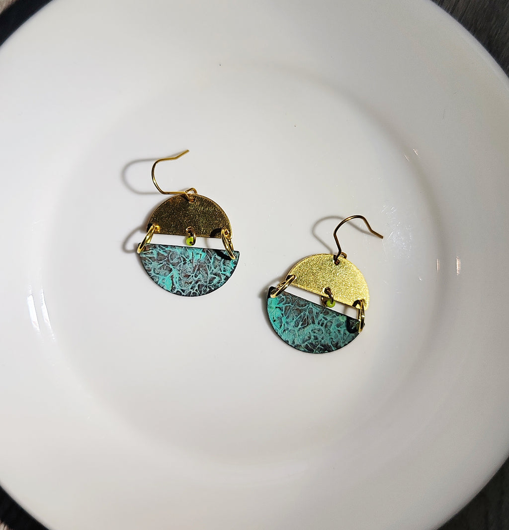 Blue Flame earrings collection, with yellow brass
