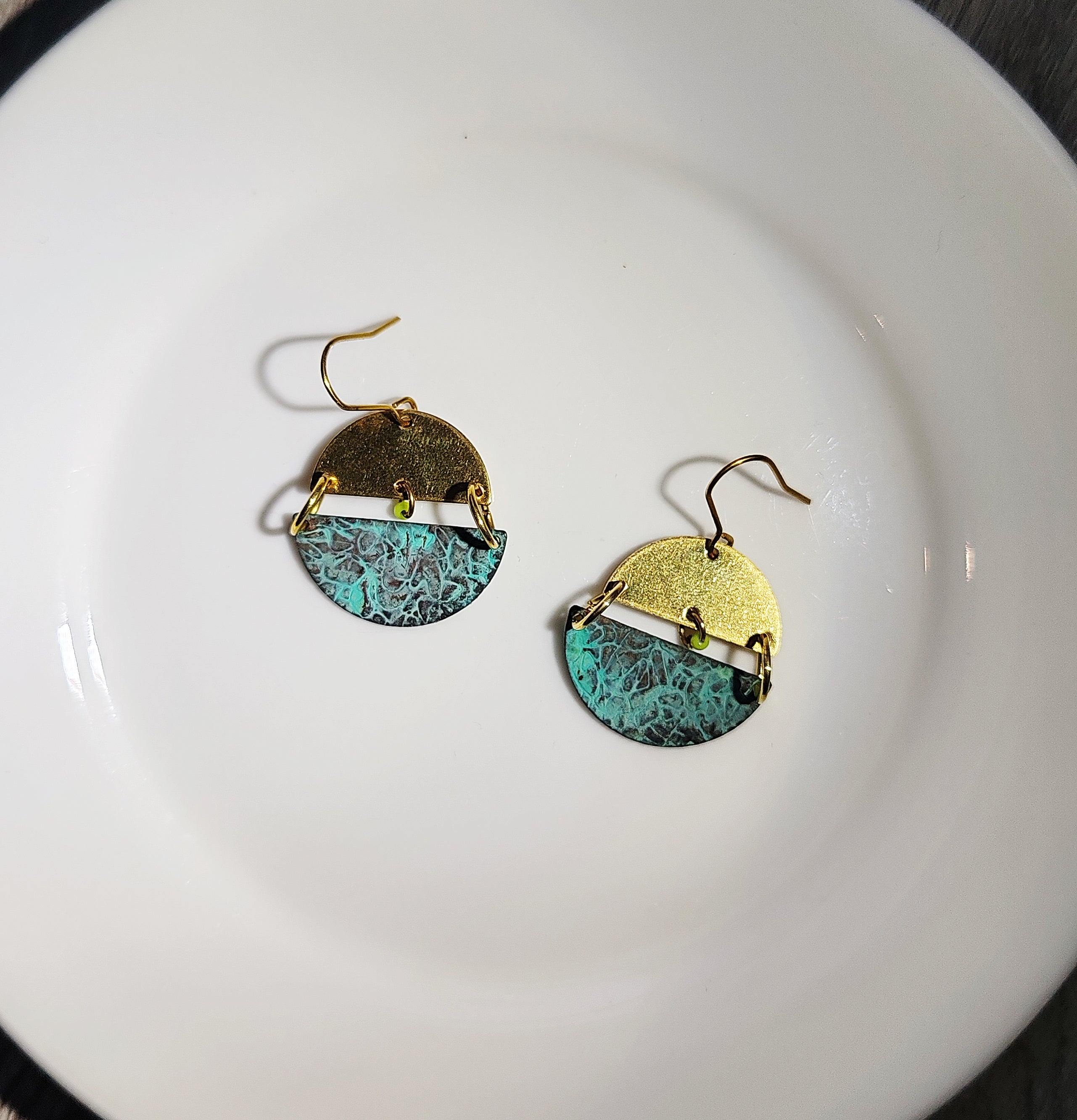 Blue Flame earrings collection, with yellow brass