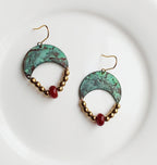 Blue flame earrings collection, with red agate, triangle