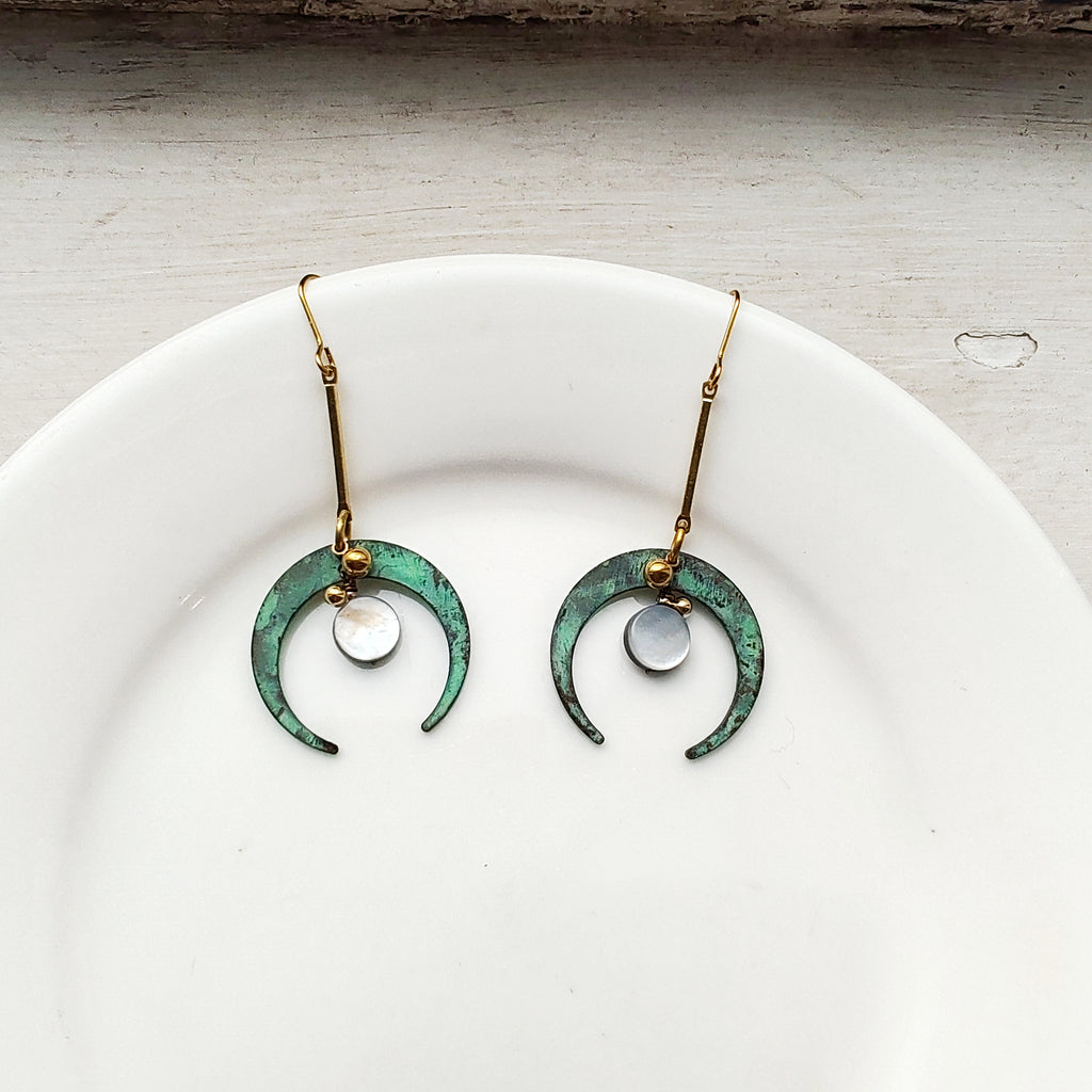 Blue Flame earring collection, with shell, moon gate