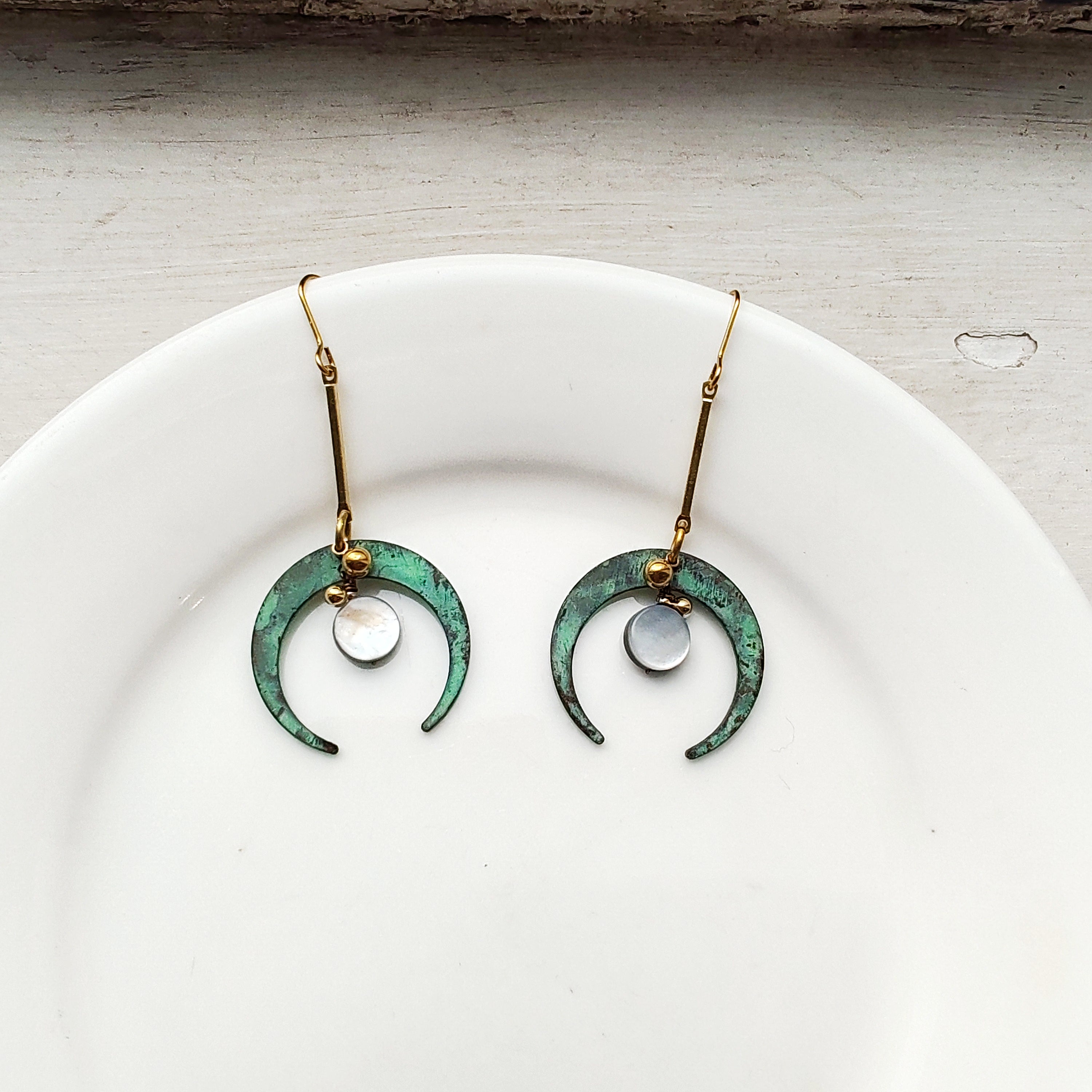 Blue Flame earring collection, with shell, moon gate