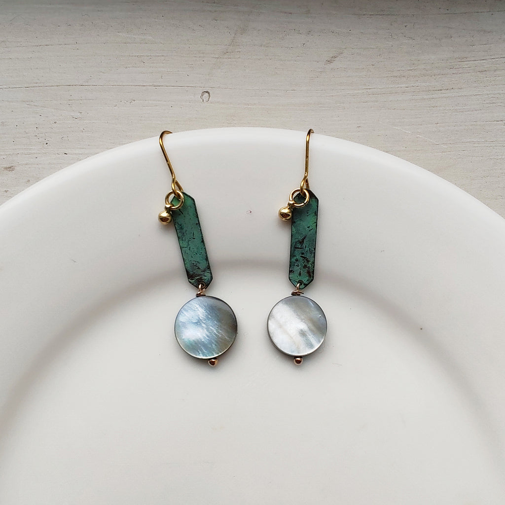 Blue Flame earrings collection, with shell, simple drop