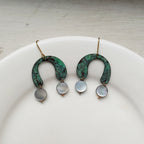 blue flame earrings collection, with shell, two drops of moon