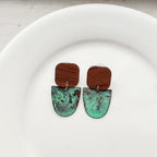 Blue Flame earrings collection, with wood, geometric shape