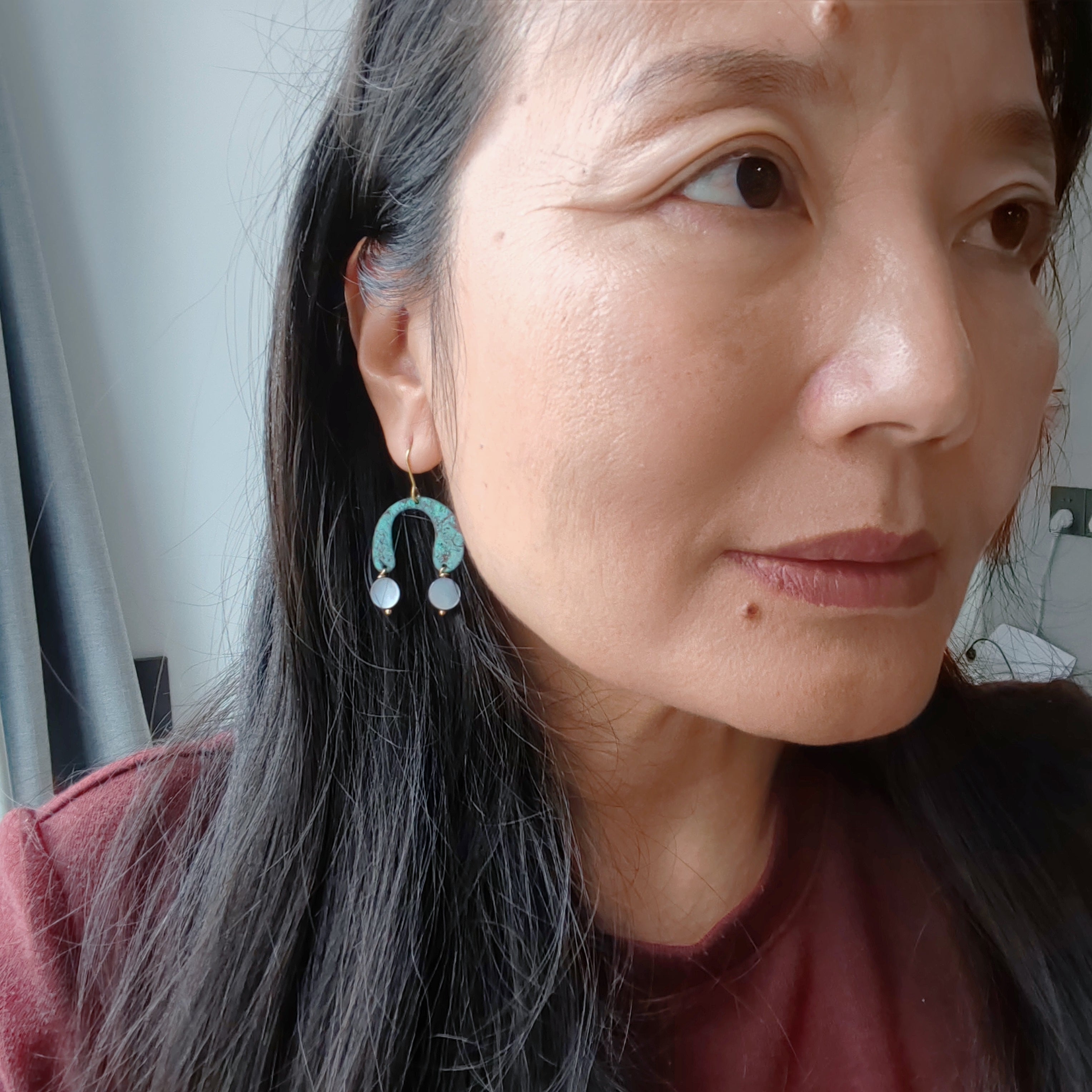 blue flame earrings collection, with shell, two drops of moon