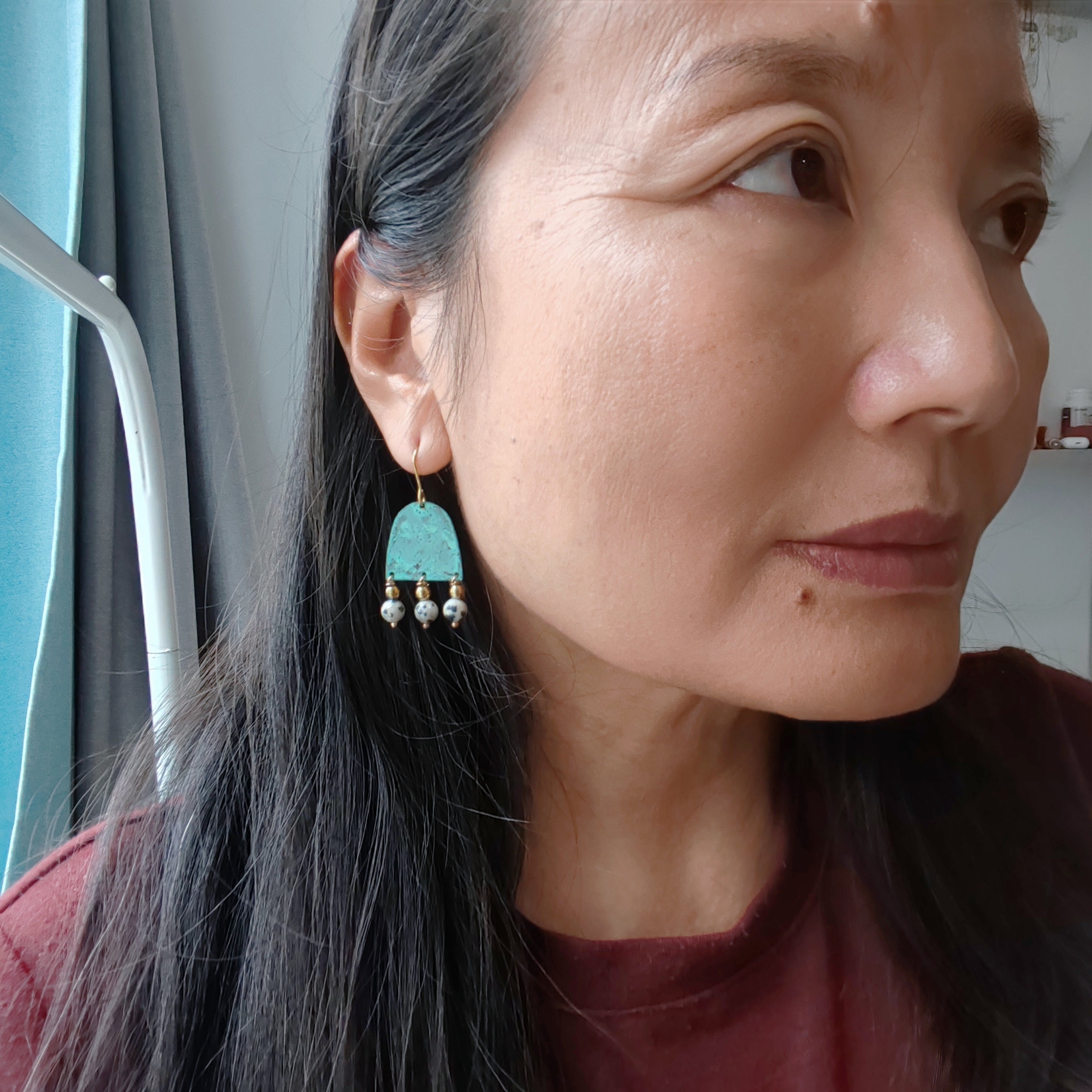 Blue Flame collection earrings, tussel shape with natural stones