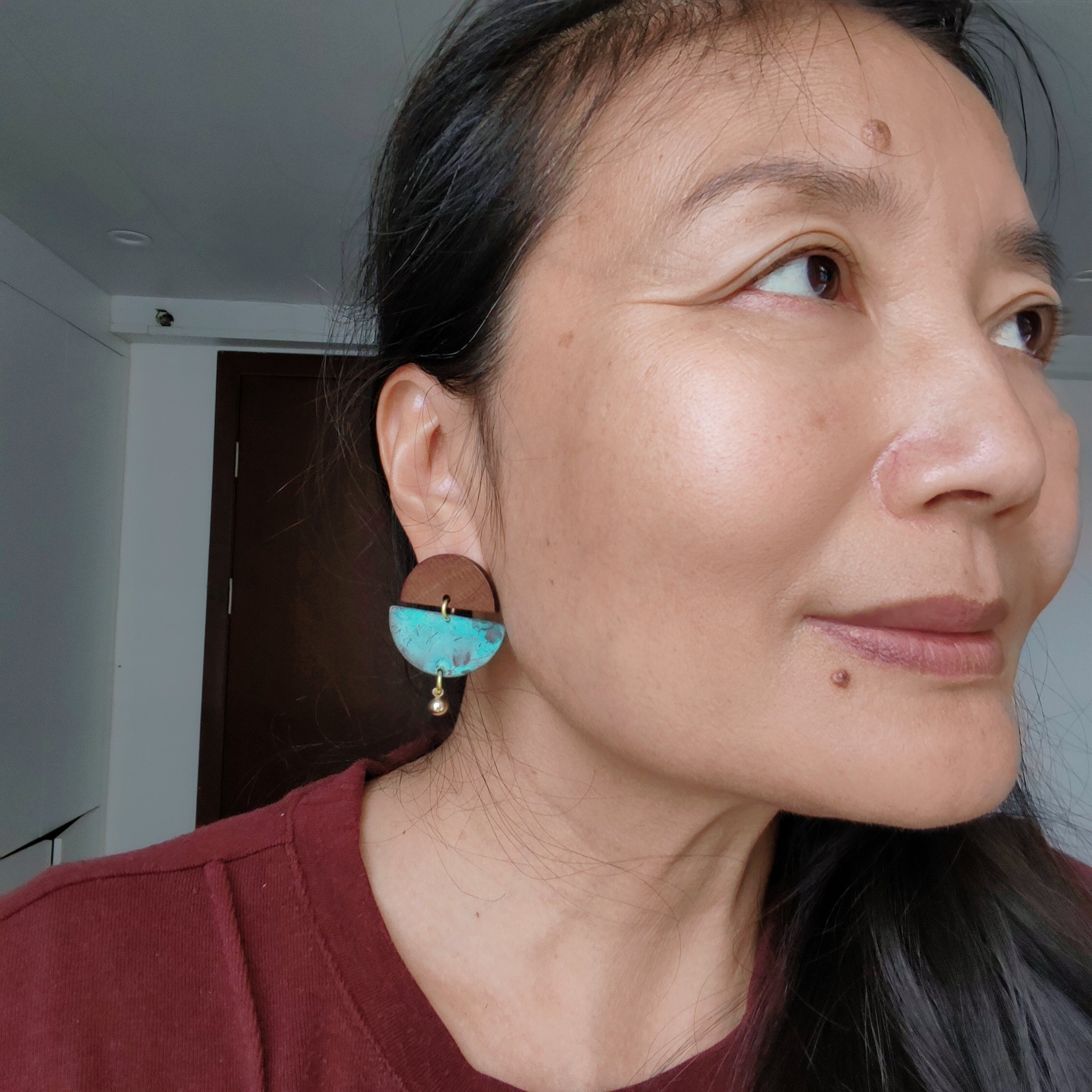 Blue Flame earrings collection, with wood, batch 2