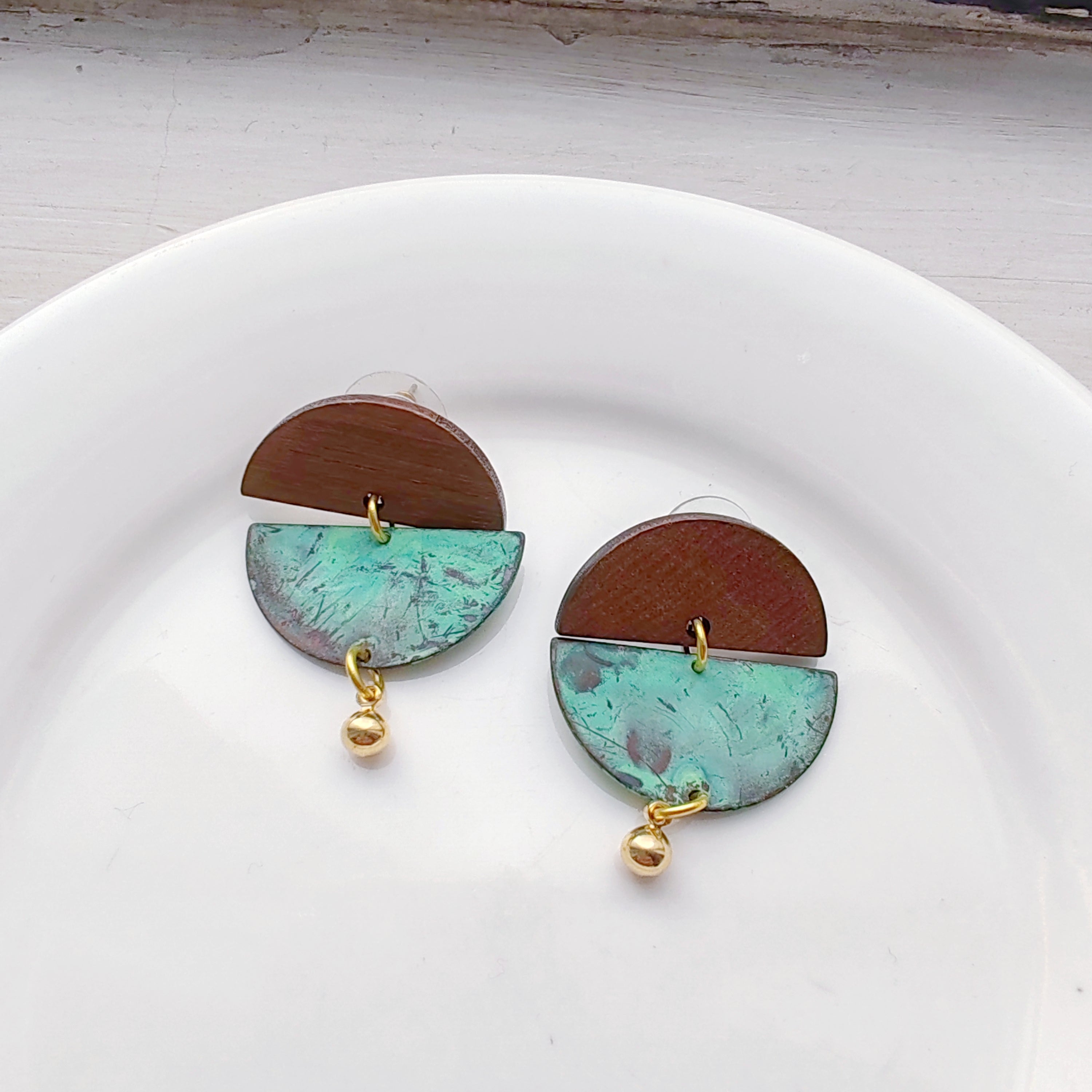 Blue Flame earrings collection, with wood, batch 2