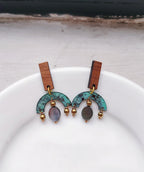 Blue Flame earrings collection, with wood and shell