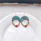 Blue flame earrings collection, with red agate, triangle
