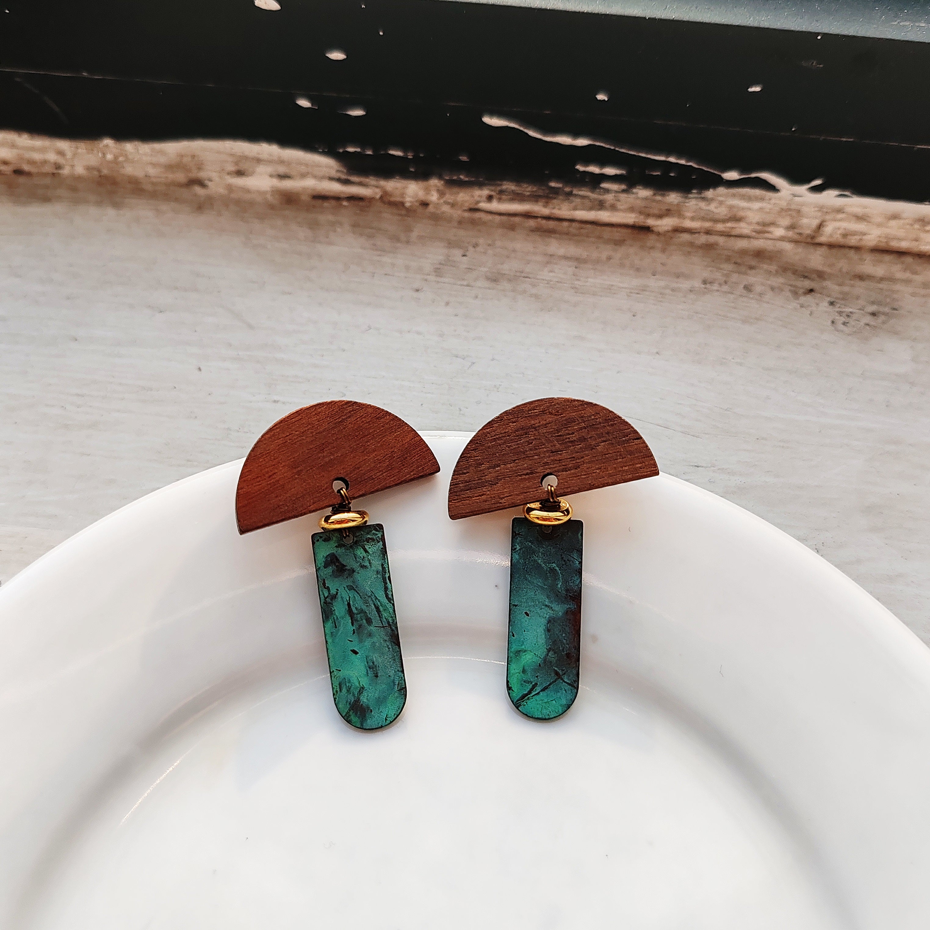 Blue Flame earrings collection, with wood, batch 2