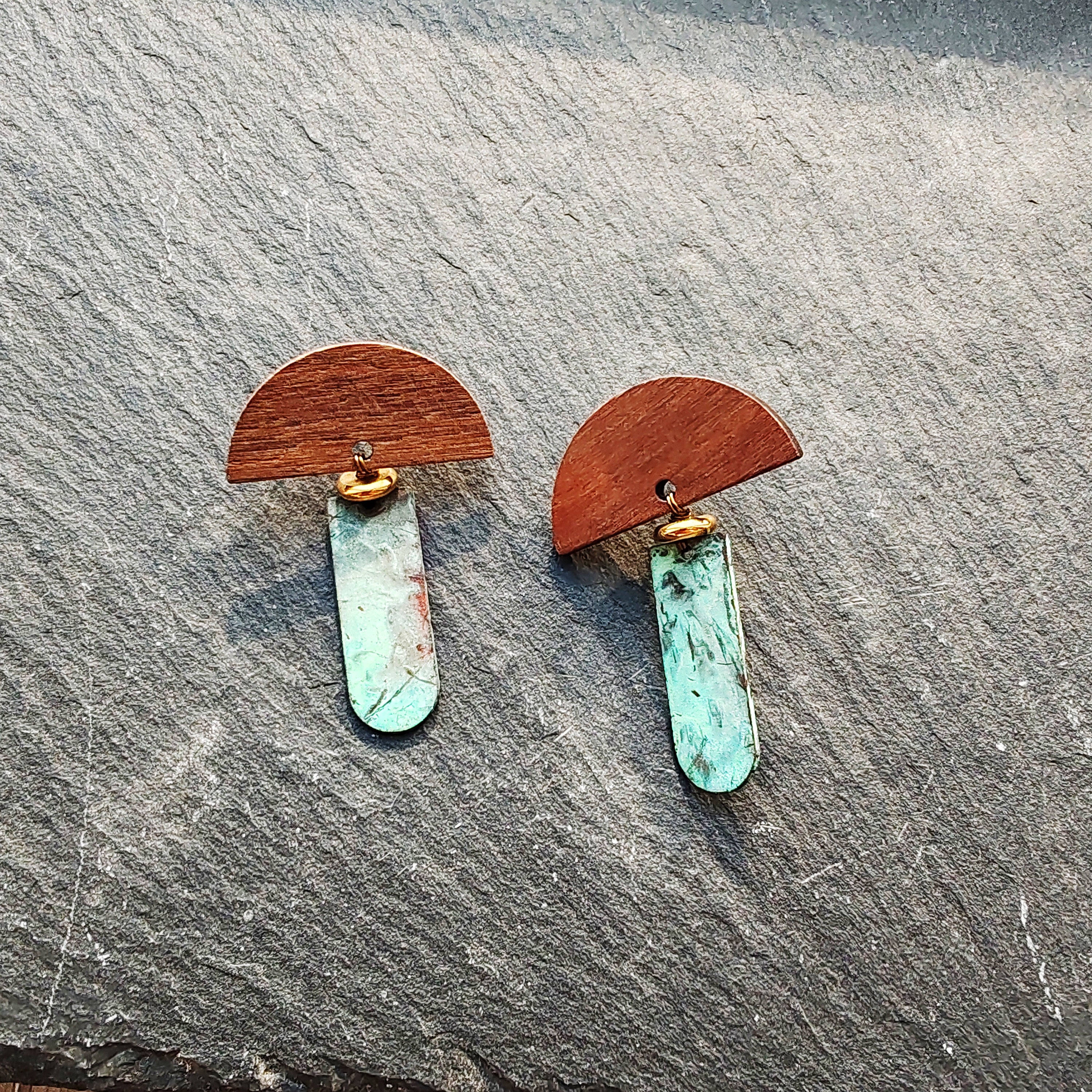 Blue Flame earrings collection, with wood, batch 2