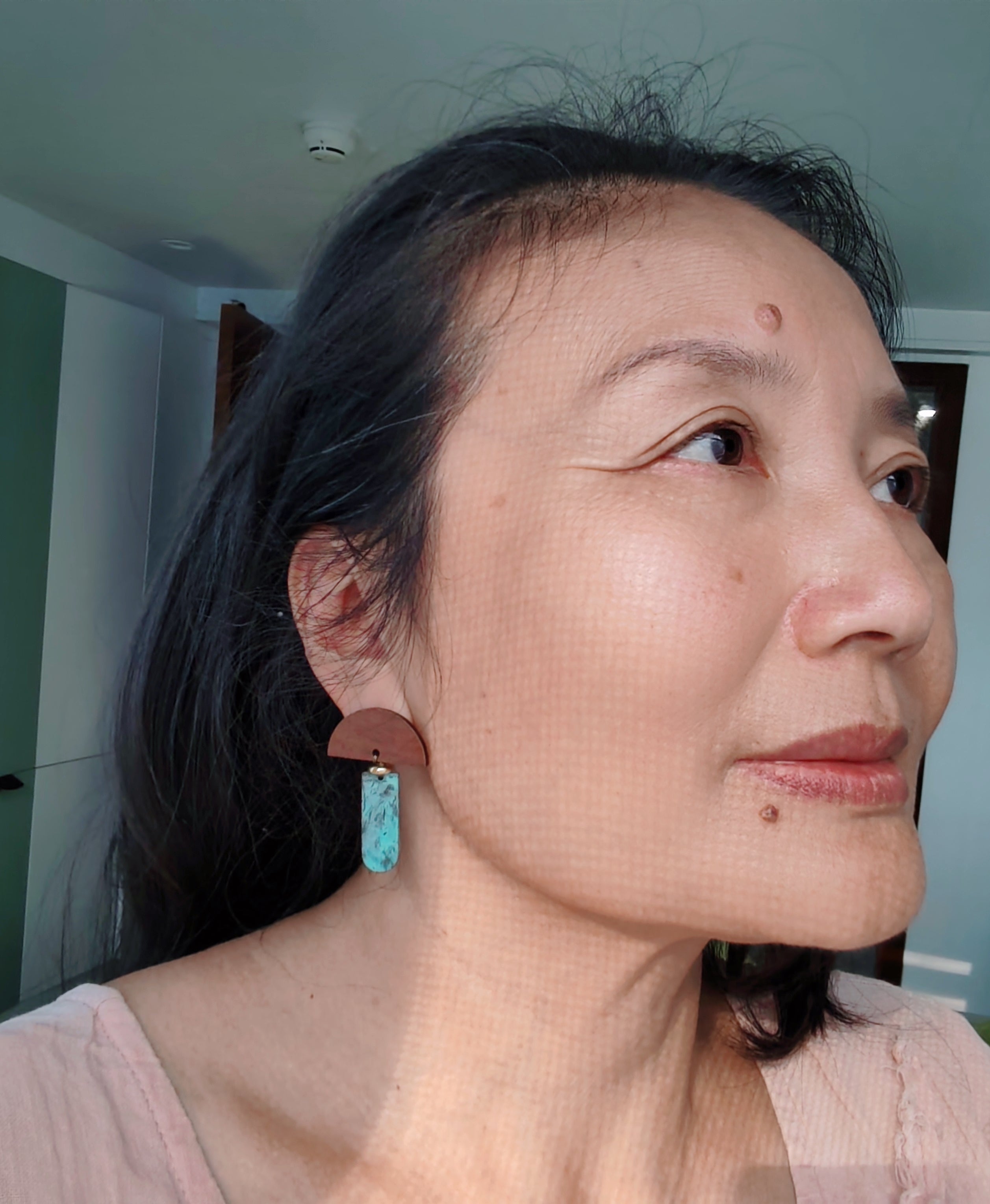 Blue Flame earrings collection, with wood, batch 2