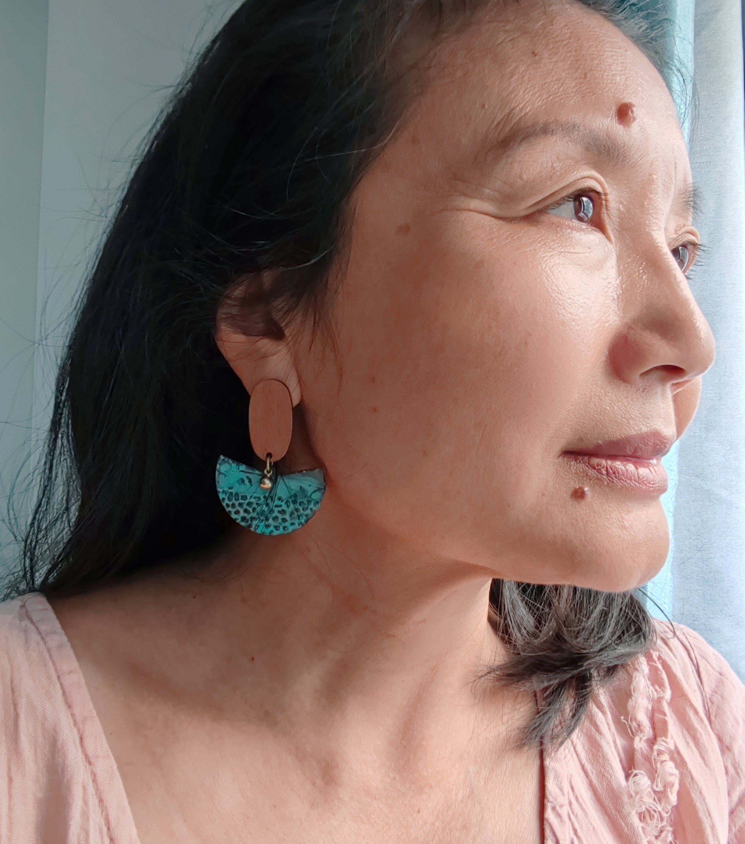 Blue Flame earrings collection, with wood, batch 2