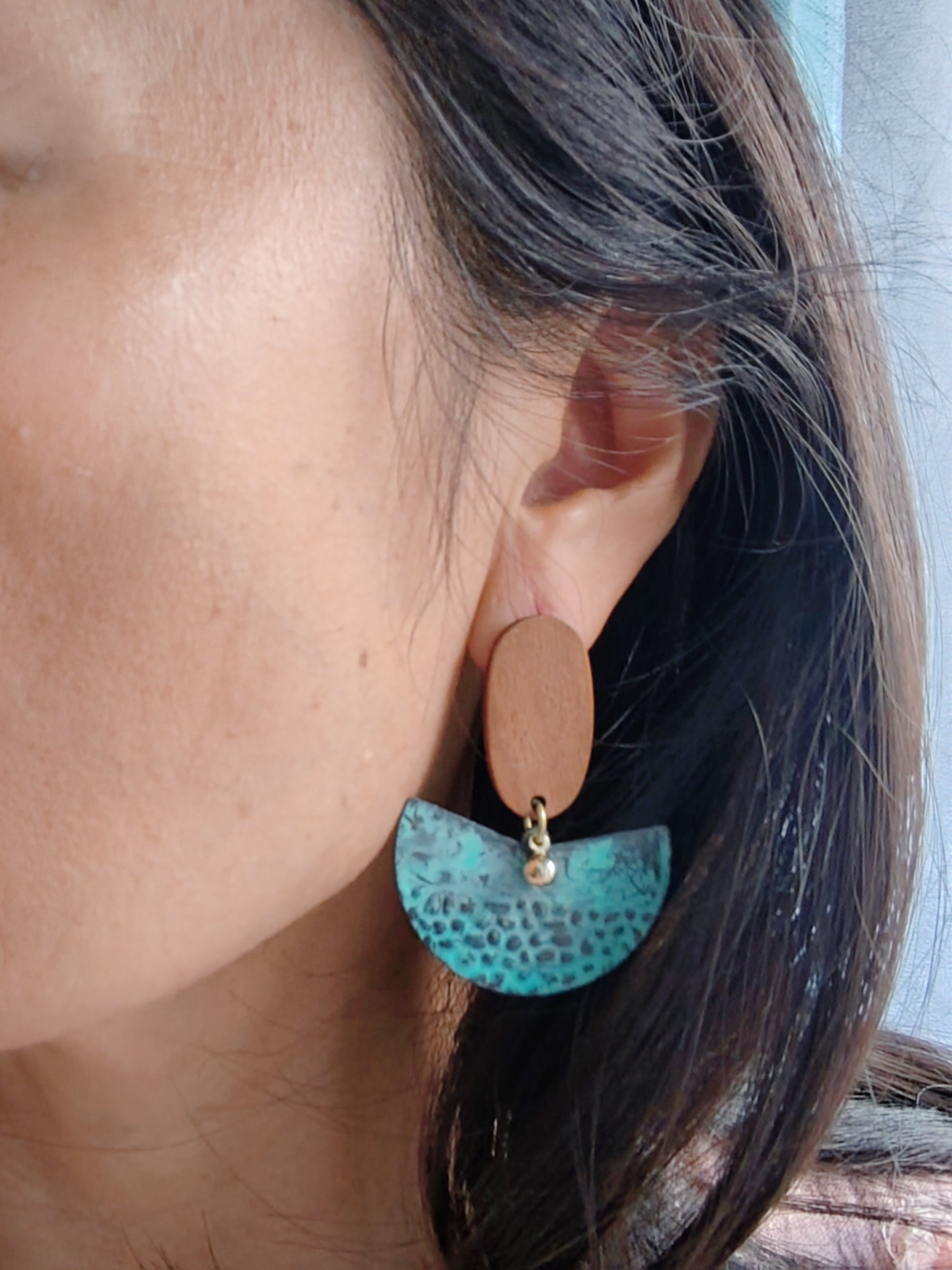 Blue Flame earrings collection, with wood, batch 2