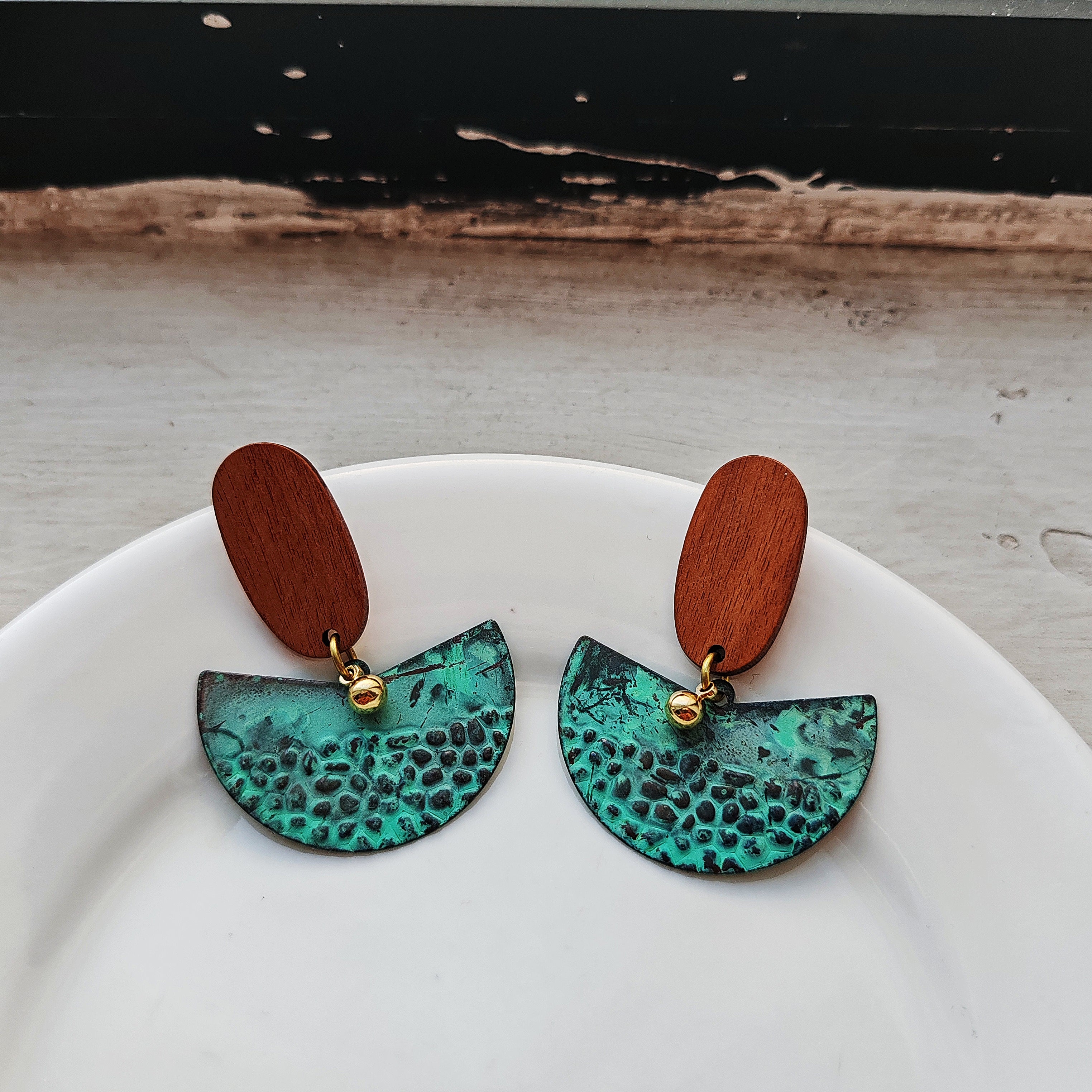 Blue Flame earrings collection, with wood, batch 2