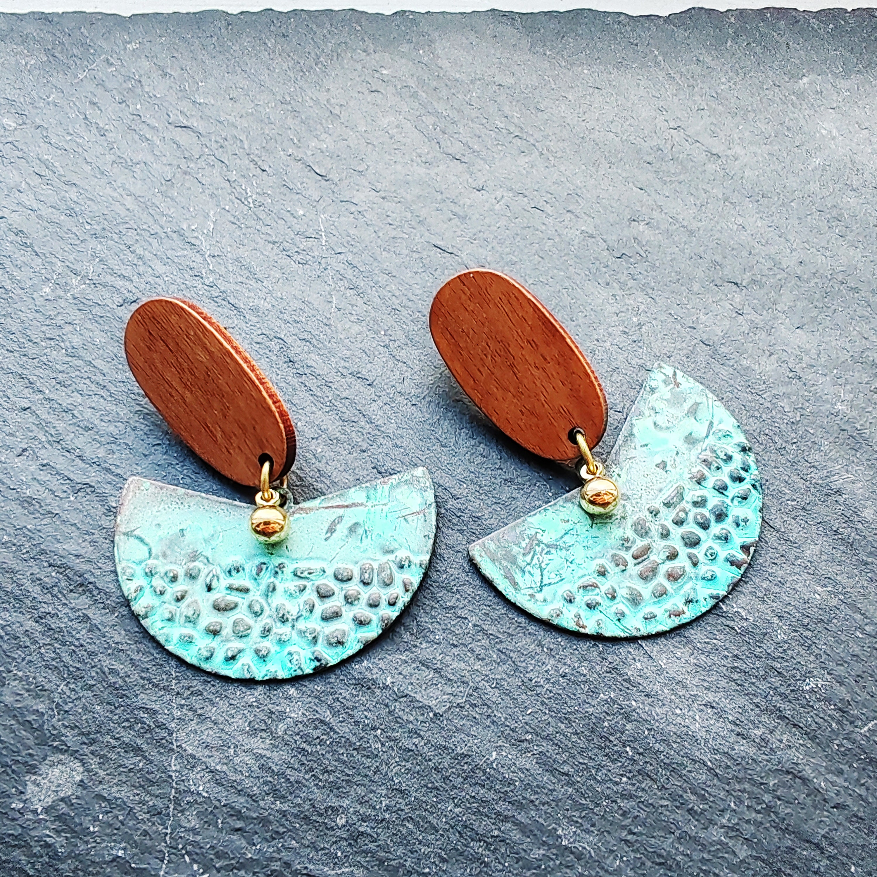 Blue Flame earrings collection, with wood, batch 2
