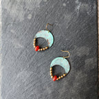 Blue flame earrings collection, with red agate, triangle