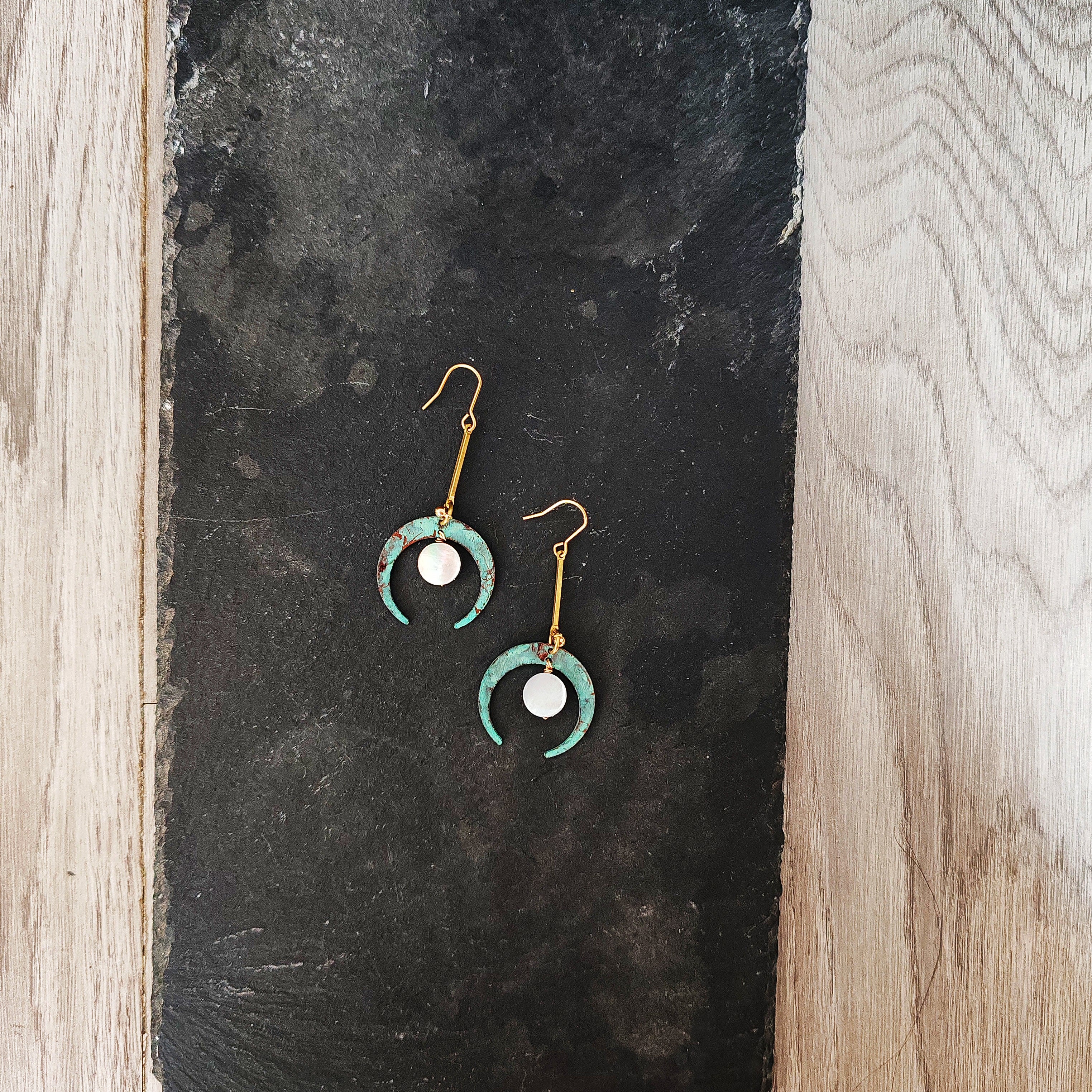 Blue Flame earring collection, with shell, moon gate