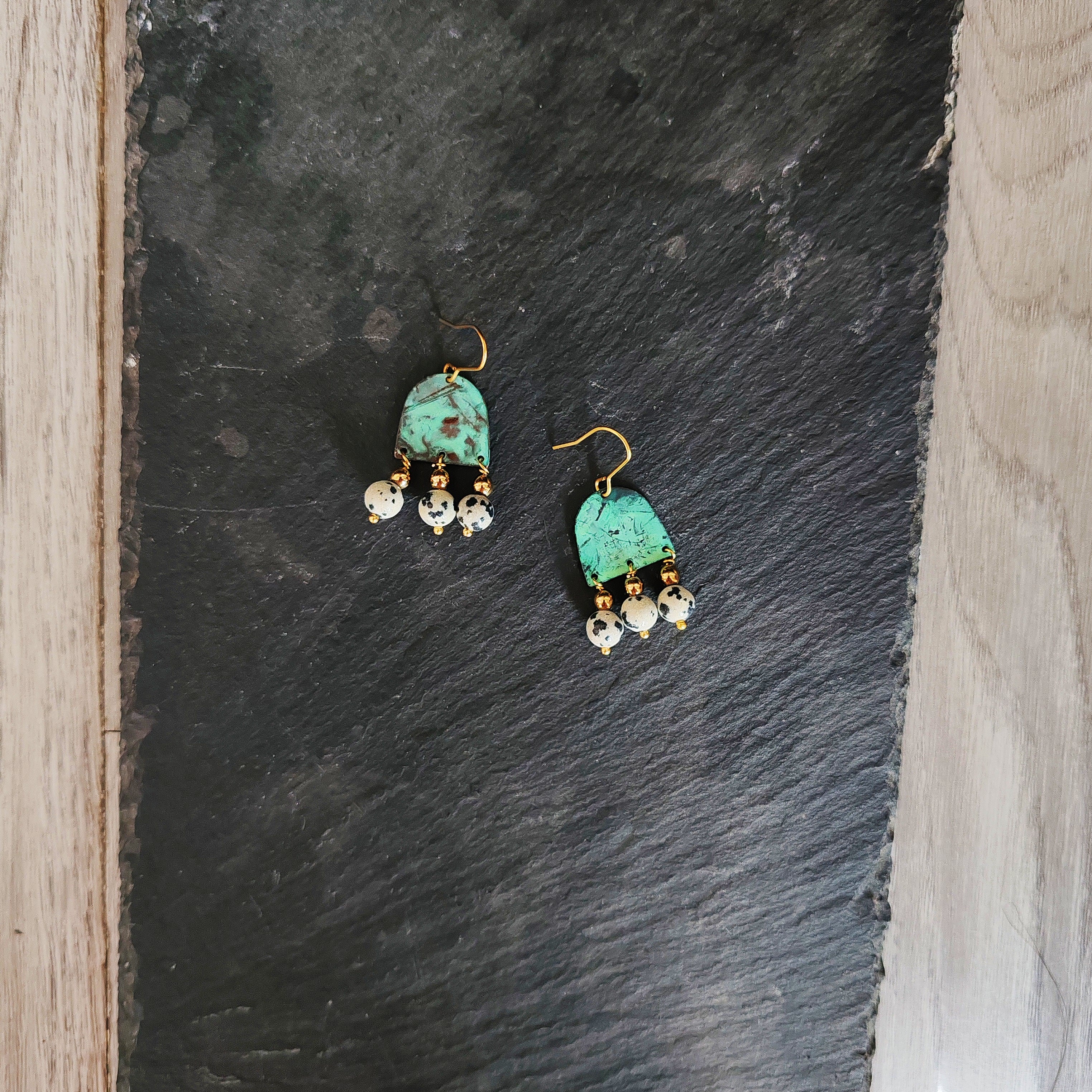 Blue Flame collection earrings, tussel shape with natural stones