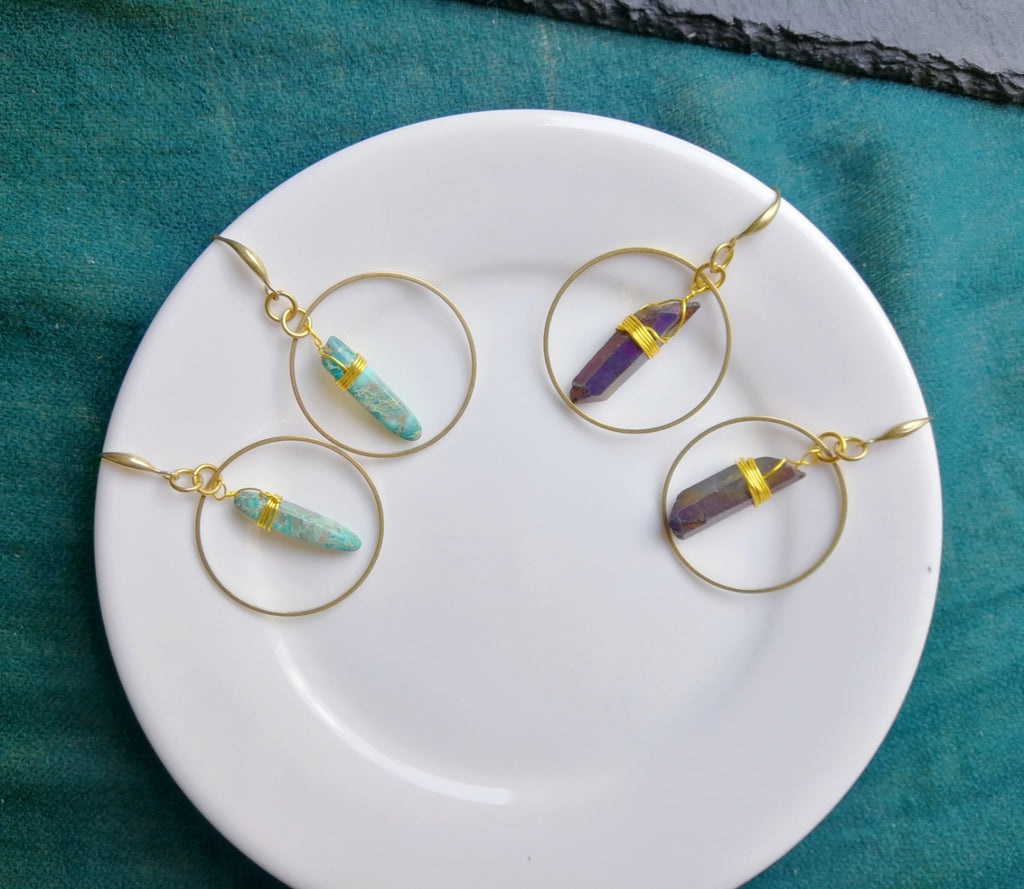loops and stones earrings, turquois