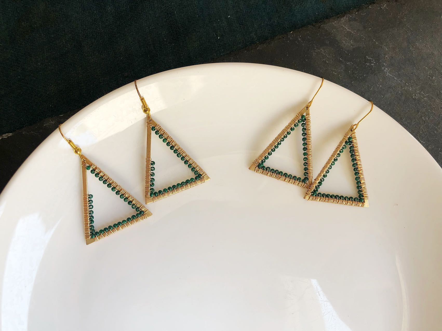 beaded loops and triangles earrings