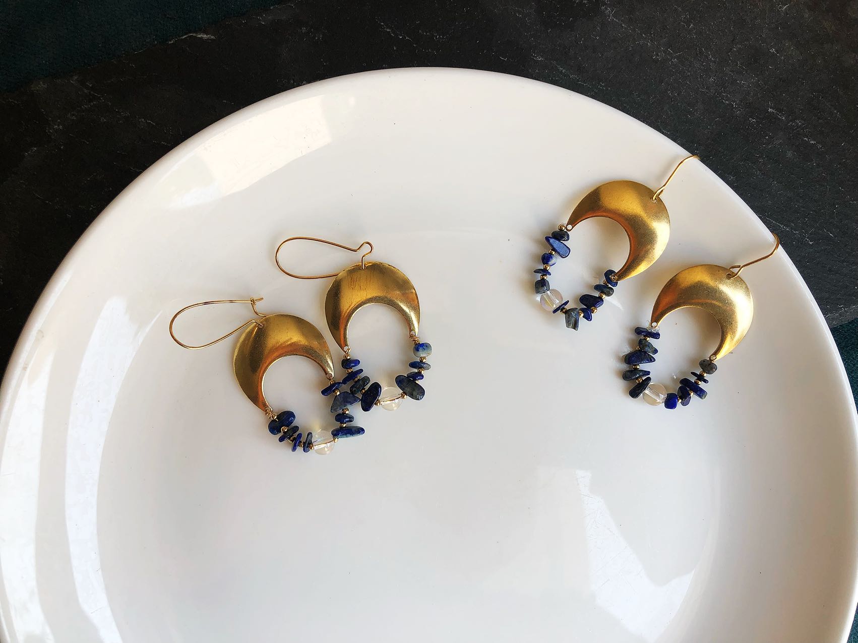 closed arch shape brass and stone earring